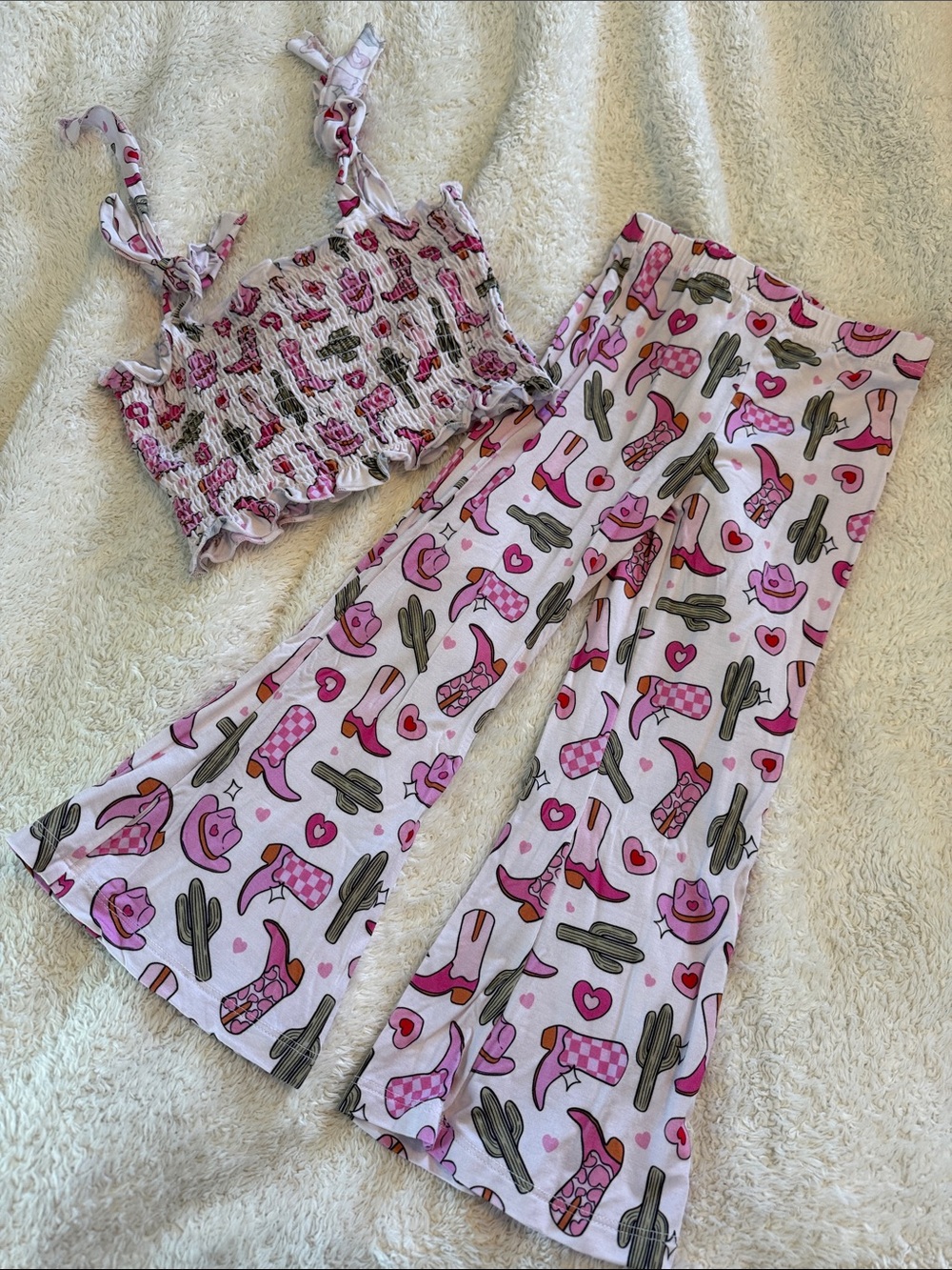 Dream big little co.  smocked top and bell bottoms